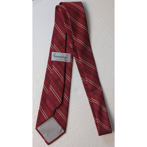 The Sovereign Necktie Red Stripe Pattern Men's Tie Tailored By Barry Workwear - Picture 4 of 7